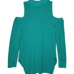 Kaari Blue Cold Shoulder Ribbed Sweater Green Size XS NWT
